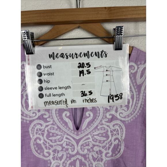 Talbots Womens Linen Dress Sz 10 Purple Embroidered Easter Spring Wedding Shower - Picture 8 of 8